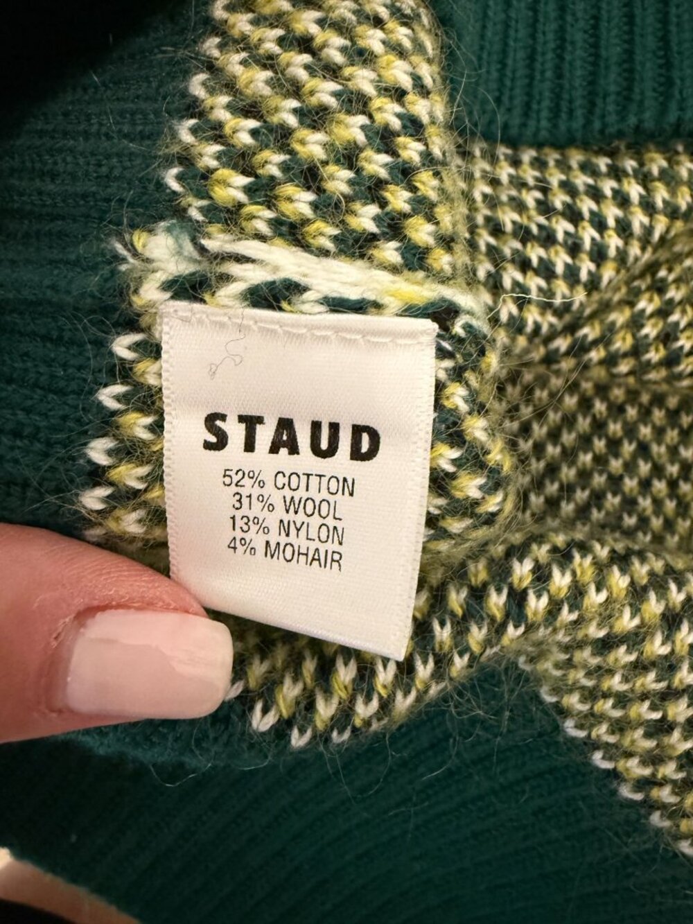 Staud Knave Cardigan in Green Cypress Argyle - Size S - Picture 8 of 8